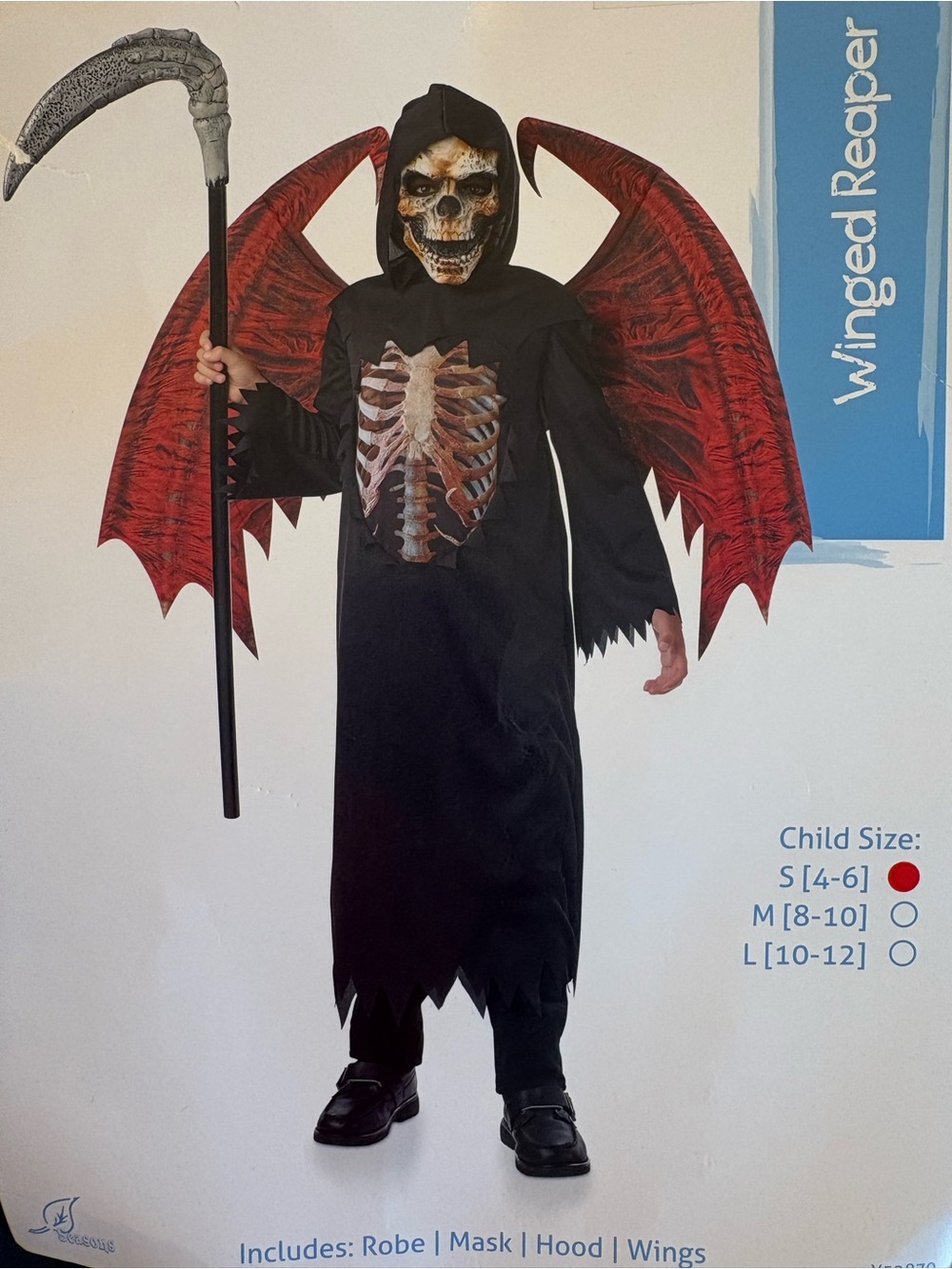 Winged Grim Reaper Childs Halloween Costume Size S (4-6)